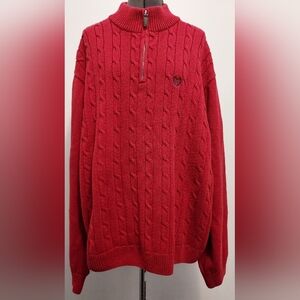 Chaps Men's Red Zip-Up Cable Knit Sweater